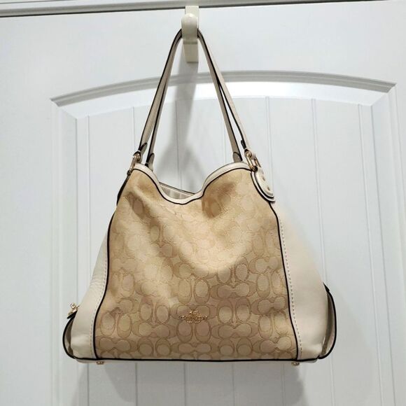 Coach Edie 31 Leather & Siganture Jacquard Print Shoulder Bag, EXCELLENT CONDIT - Picture 1 of 16